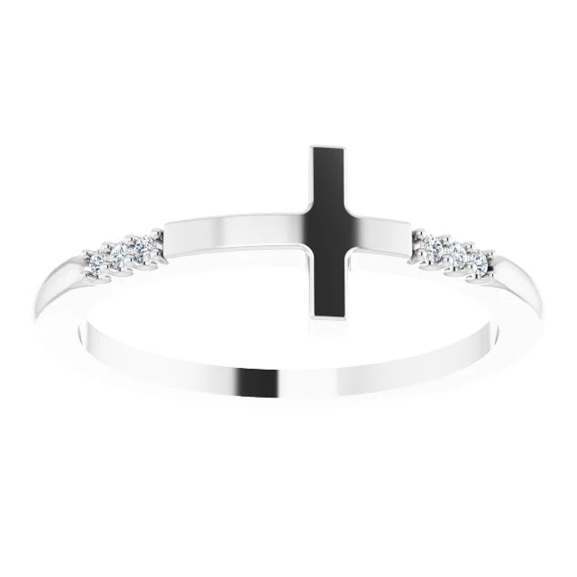 Sterling Silver .025 CTW Diamond Stackable Sideways Cross Ring