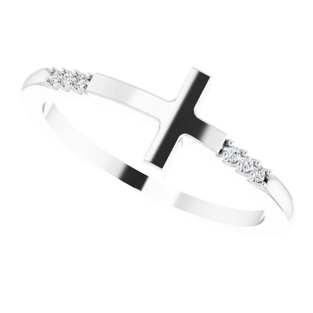 Sterling Silver .025 CTW Diamond Stackable Sideways Cross Ring