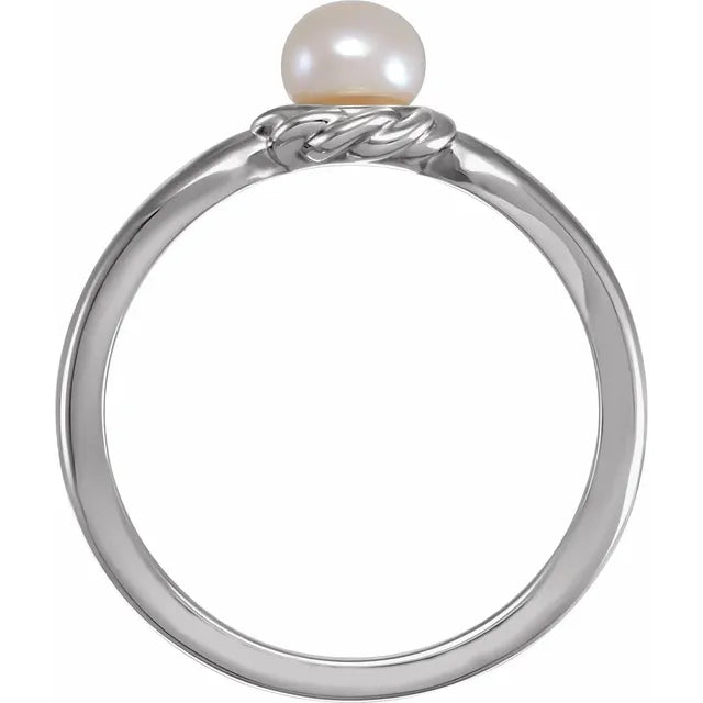 Sterling Silver 7-7.5 mm Cultured White Freshwater Pearl Ring