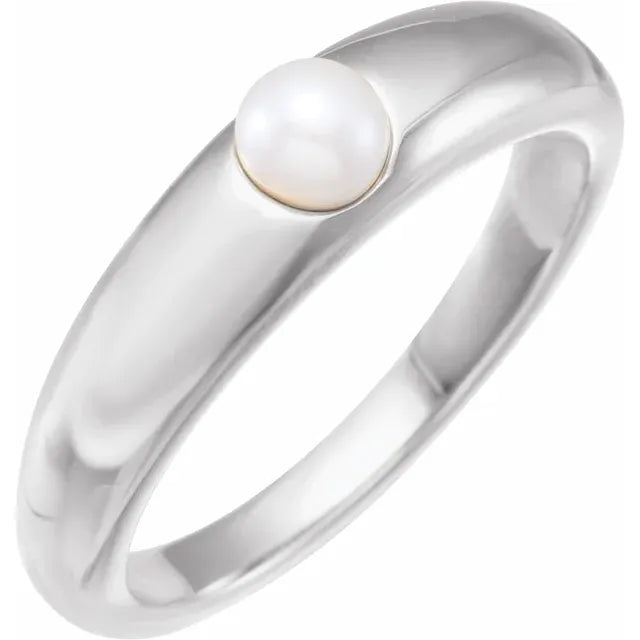 Sterling Silver Cultured Akoya Pearl Dome Ring