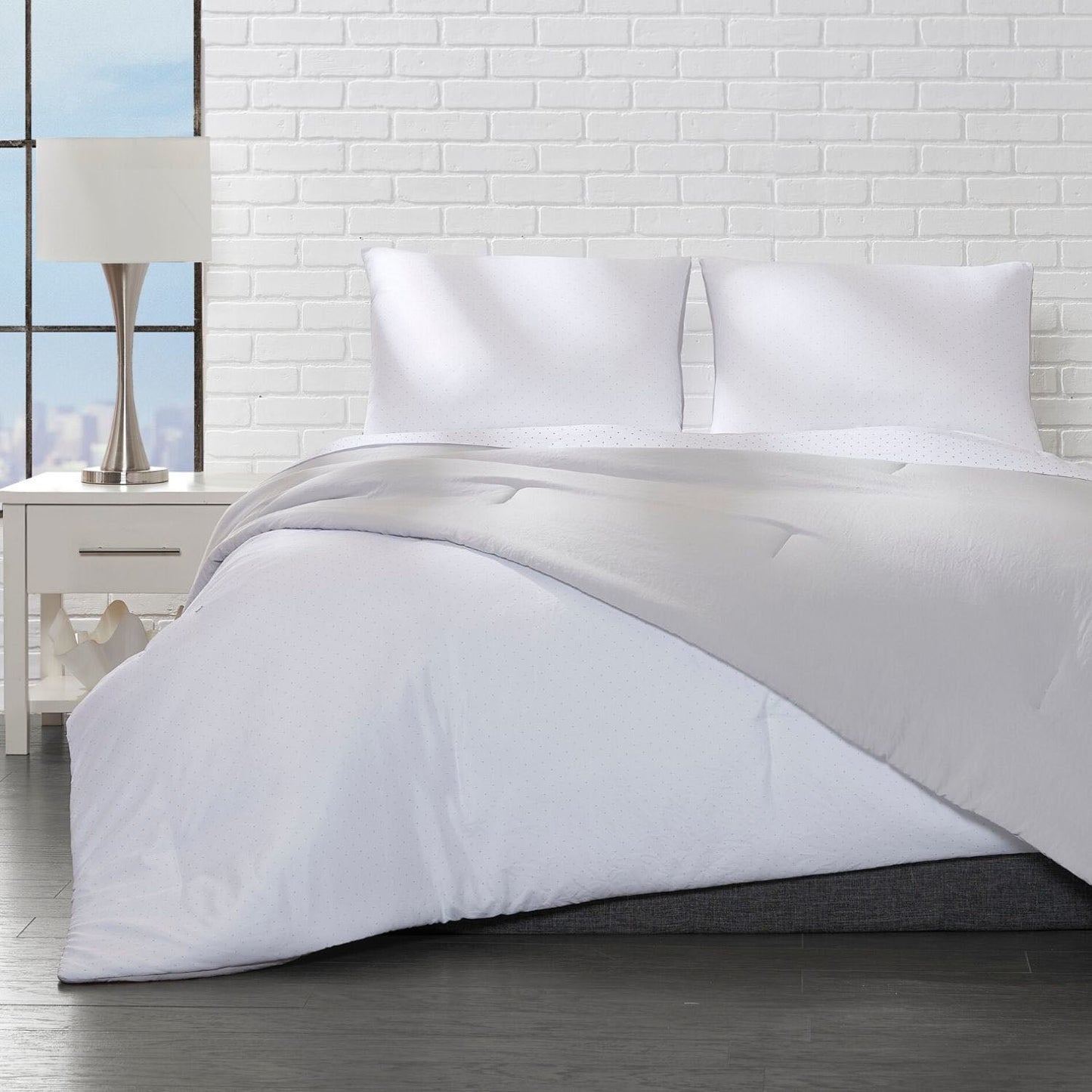 E. Jay Bedding Co  Reversible Microfiber Polka Dot Comforter set - Silver