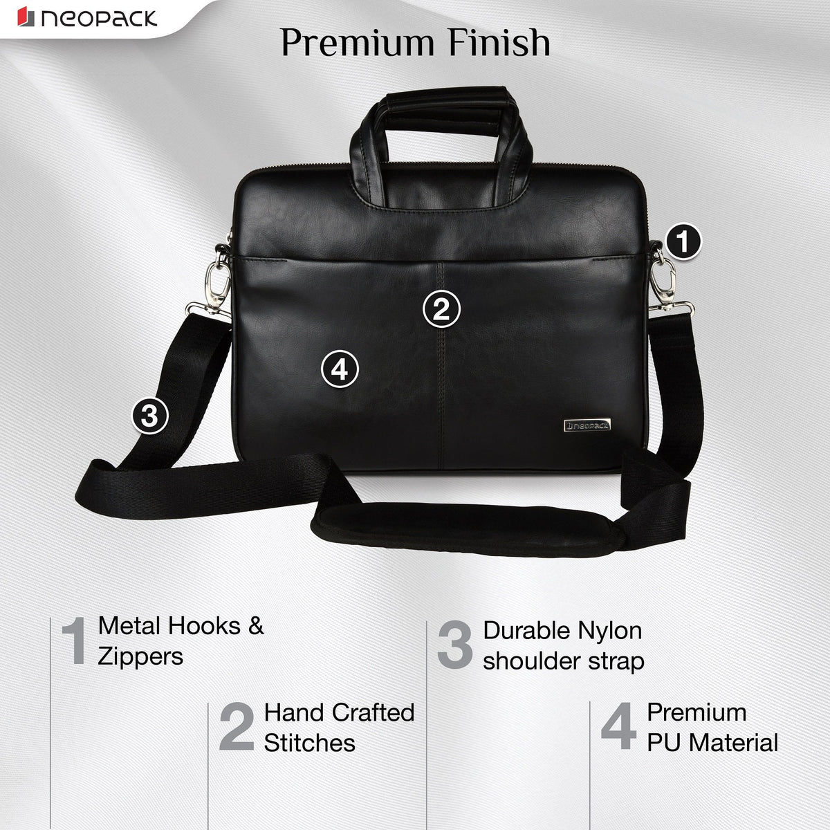Neopack Leather Sleeve Bag for Upto 15-inch Laptops & 16-inch MacBook - Black