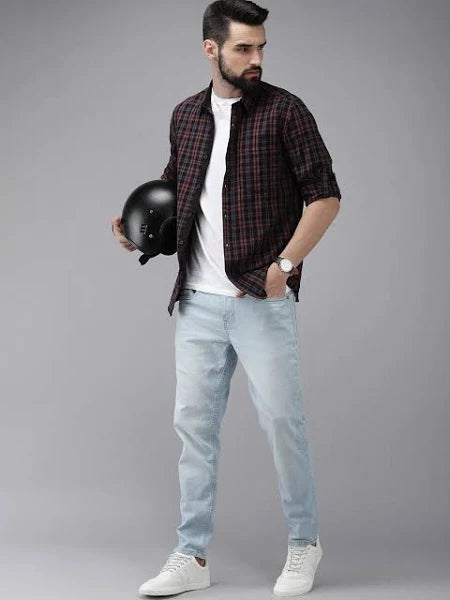 Roadster Men Black & Grey Checked Pure Cotton Casual Shirt