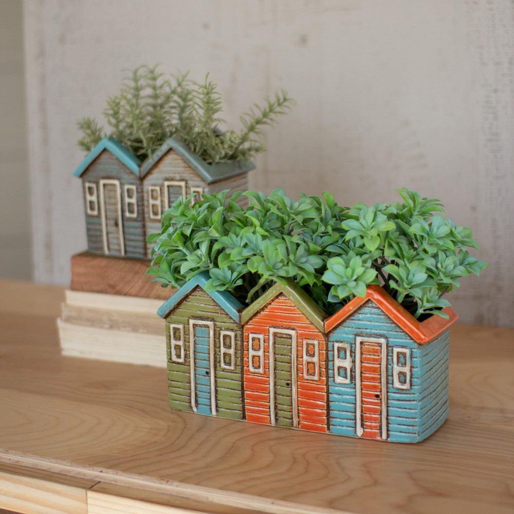 Kalalou Set Of 2 Ceramic House Planters