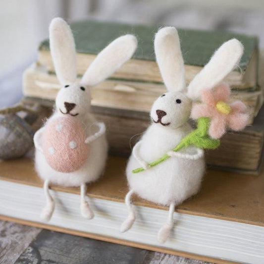 Kalalou Felt Rabbits With Flower And Egg - Set Of 22