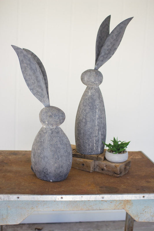 Kalalou Faux Stone Rabbit With Tall Metal Ears2