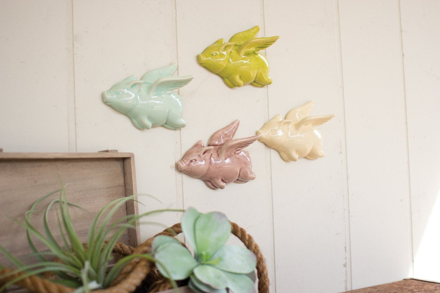 Kalalou Ceramic Flying Pigs - Set Of 4