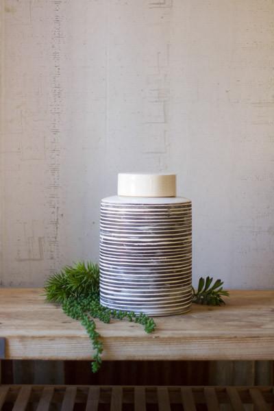 Kalalou Ceramic Grey Striped Canister - Small