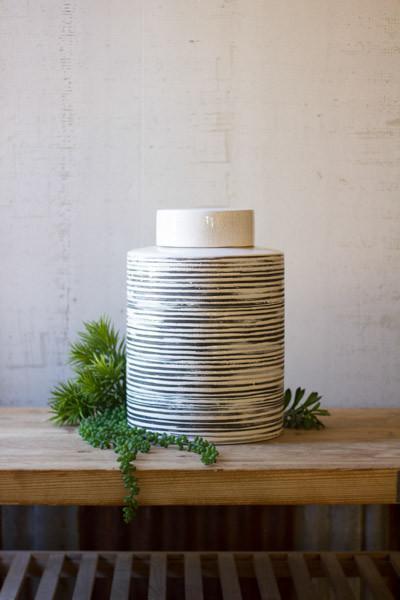 Kalalou Ceramic Grey Striped Canister - Large