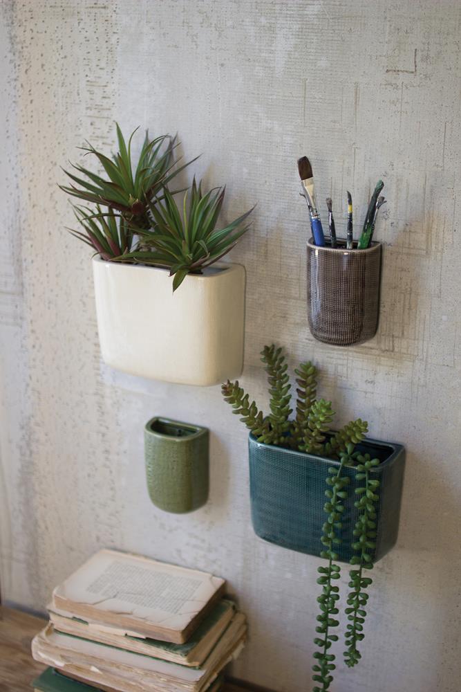 Kalalou Ceramic Rectangle Wall Vases-One Each Color - Set Of 4