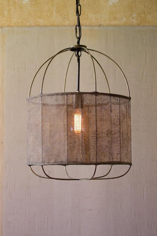 Kalalou Drum Pendant Light With Fabric Shade