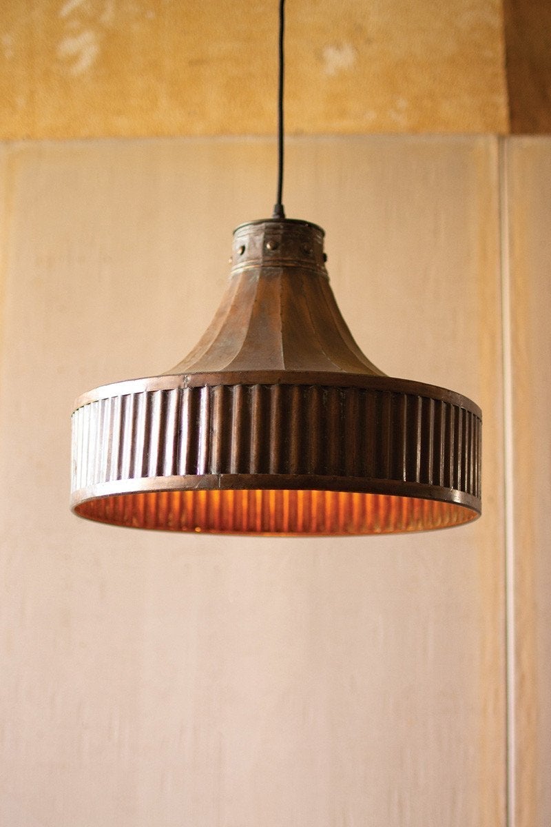 Kalalou Corrugated Copper Pendant Light2