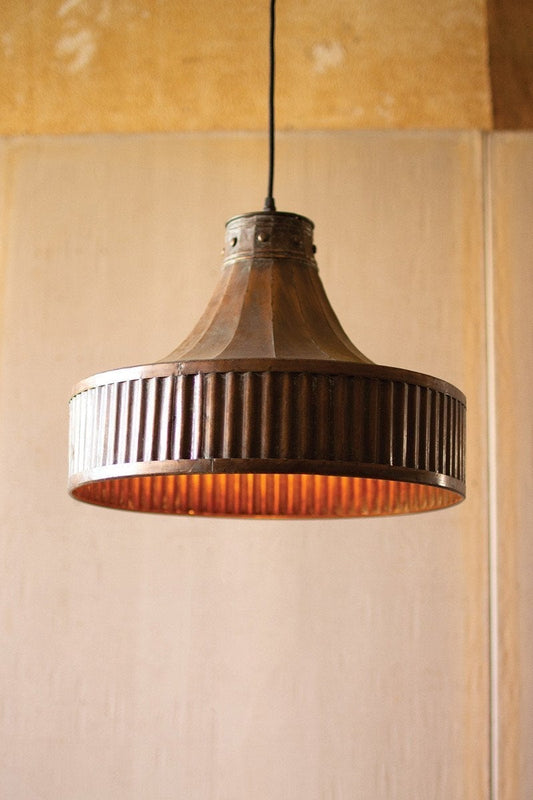 Kalalou Corrugated Copper Pendant Light2