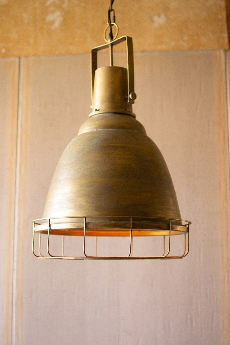 Kalalou Antique Gold Pendant Light With Cage2