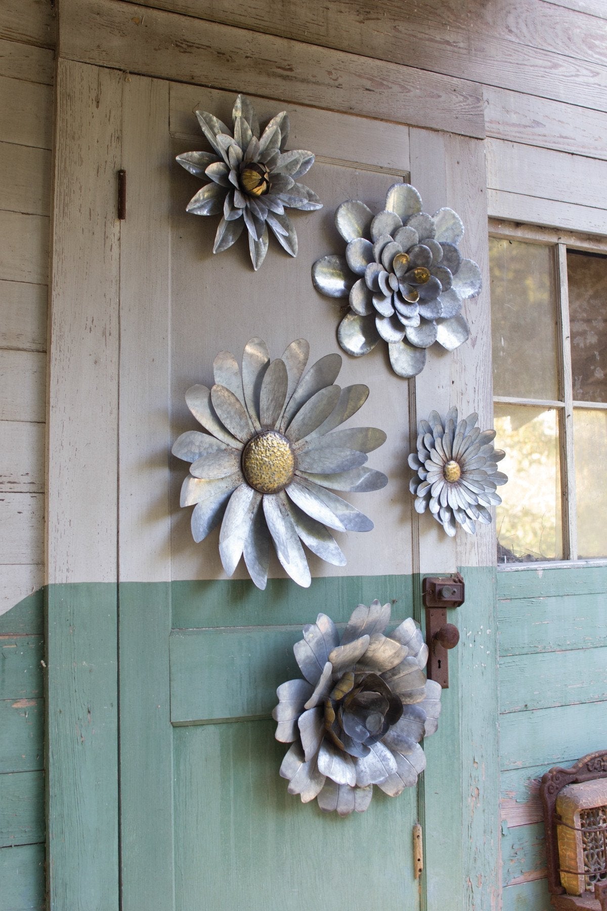 Kalalou Galvanized Metal Flower Wall Hangings - Set Of 5