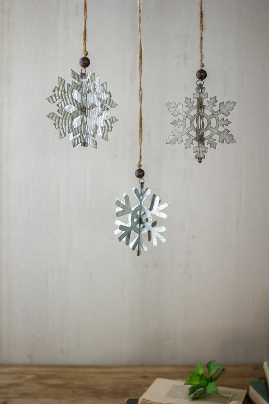 Kalalou Galvanized Snowflake Ornaments - Set Of 3