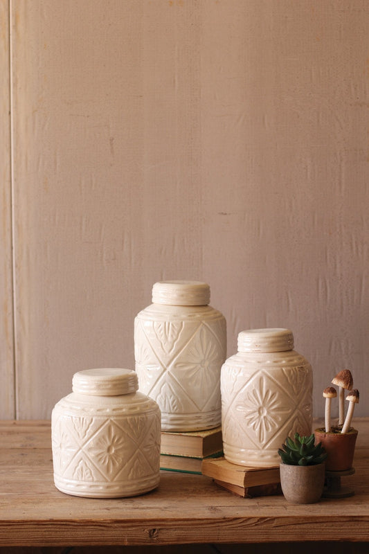Kalalou Ceramic Canisters With Geometric Pattern - Set Of 3