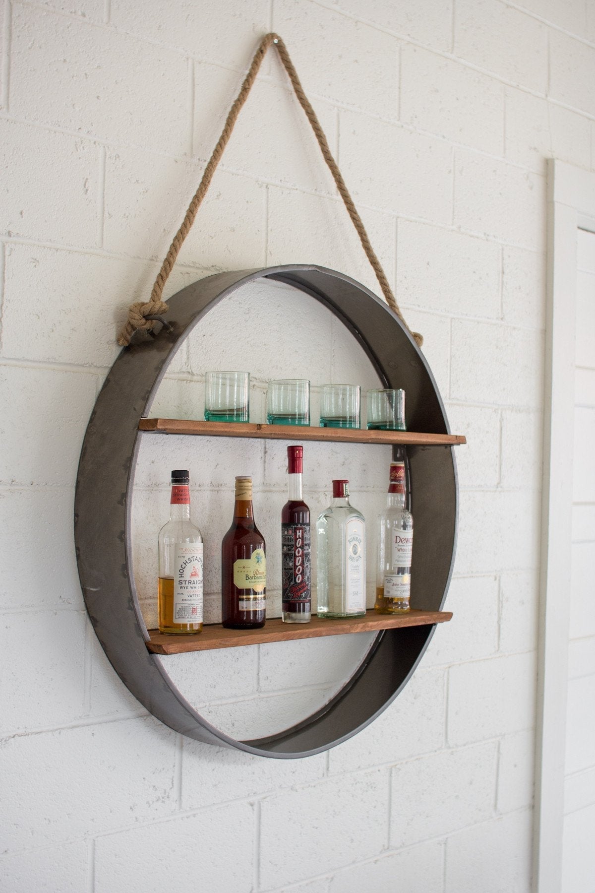 Kalalou Circle Iron And Wood Hanging Wall Shelf