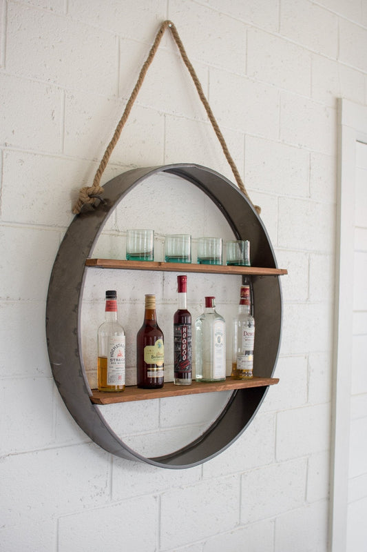 Kalalou Circle Iron And Wood Hanging Wall Shelf