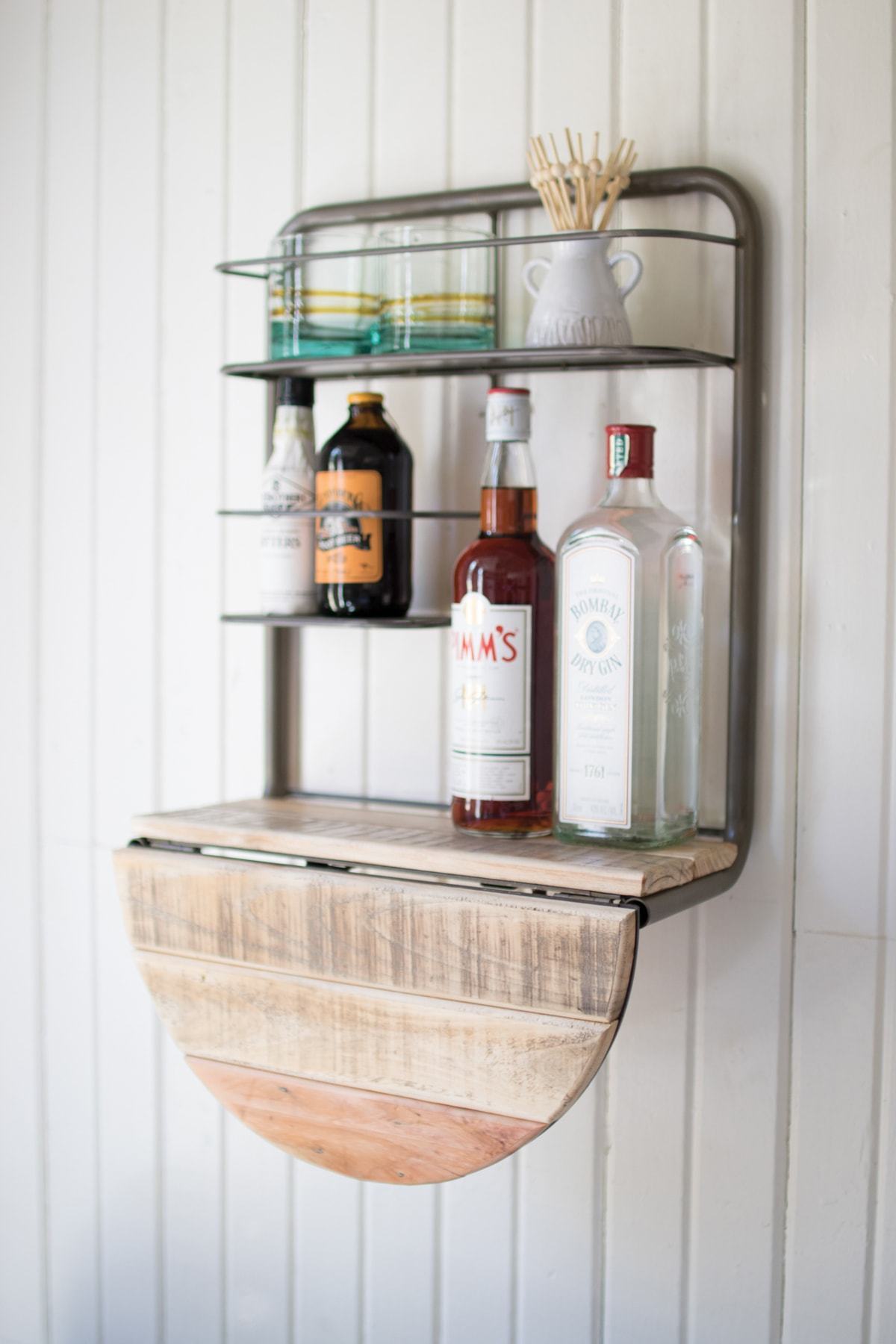 Kalalou Drop Leaf Metal And Recycled Wood Bar Shelf2