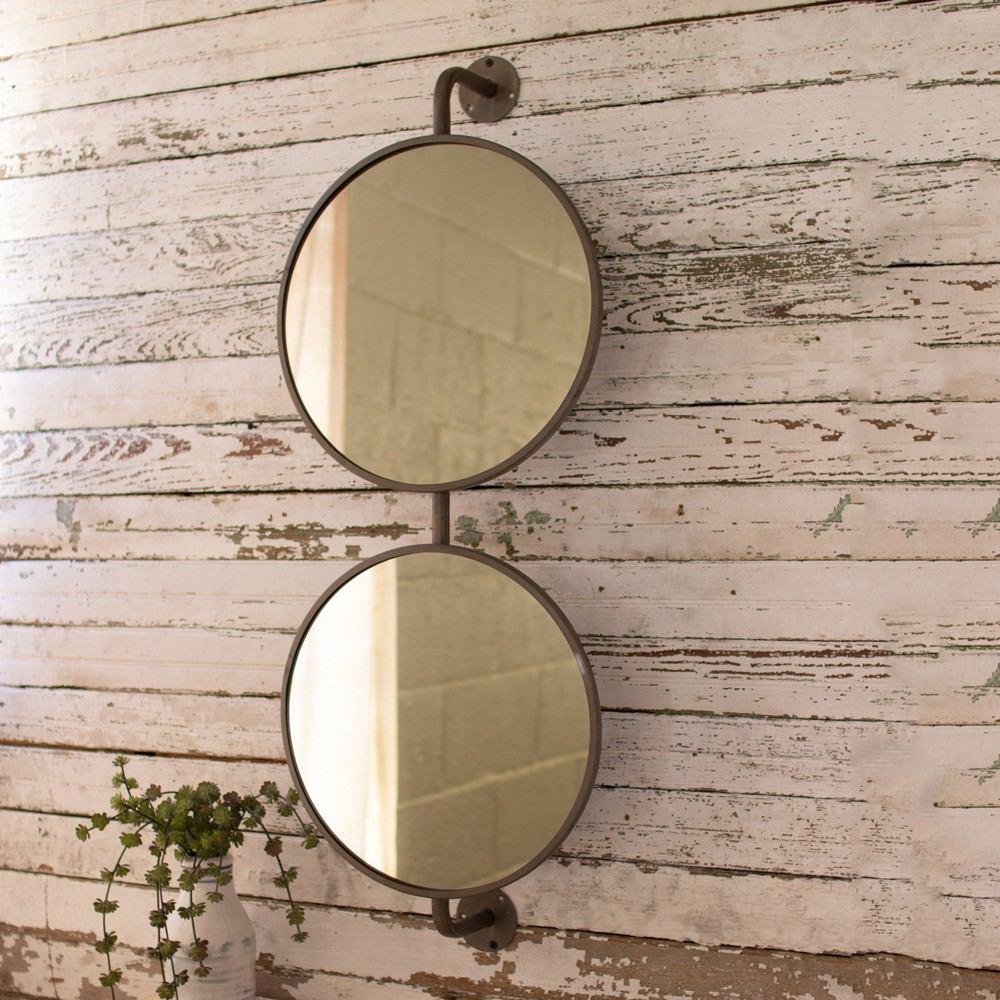 Kalalou Double Round Mirrors On A Sliding Vertical Bar