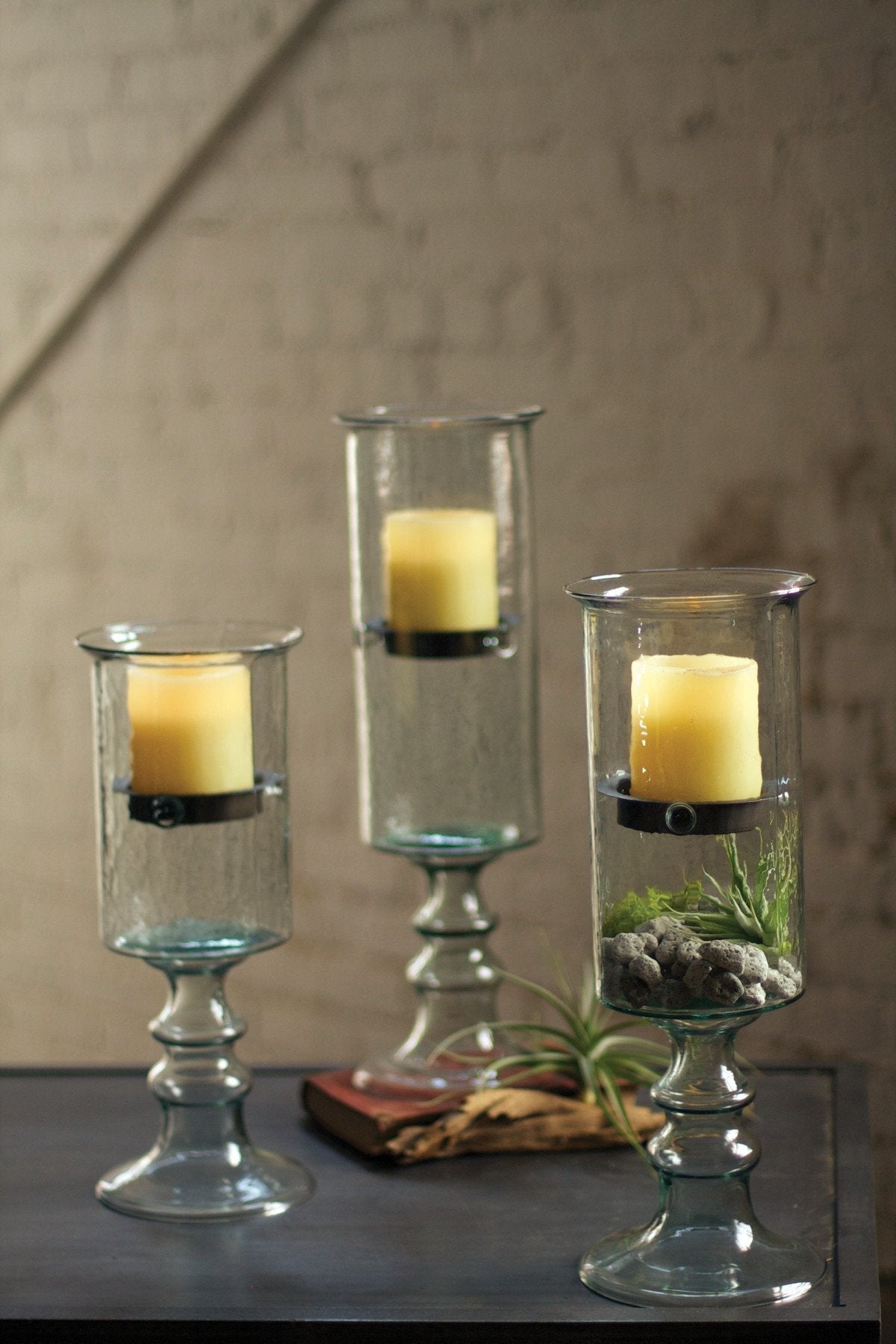 Kalalou Mini Glass Candle Cylinder With Metal Insert And Glass Base