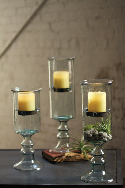 Kalalou Mini Glass Candle Cylinder With Metal Insert And Glass Base
