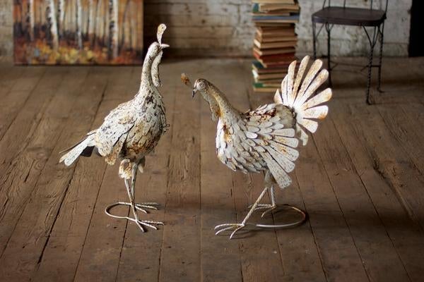 Kalalou Antiqued Distressed White Metal Turkeys - Set Of 2