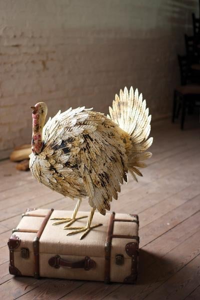Kalalou Antique White Painted Metal Turkey