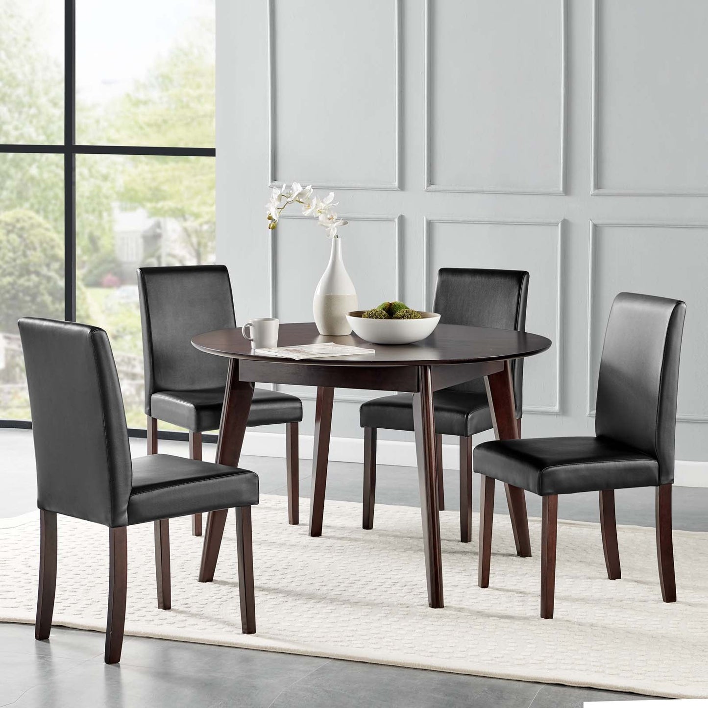 Prosper 5 Piece Faux Leather Dining Set By Modway | Dining Sets | Modishstore