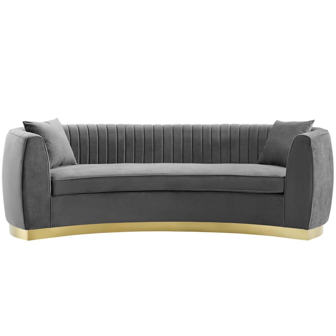 Enthusiastic Vertical Channel Tufted Curved Performance Velvet Sofa | Sofas | Modishstore-18