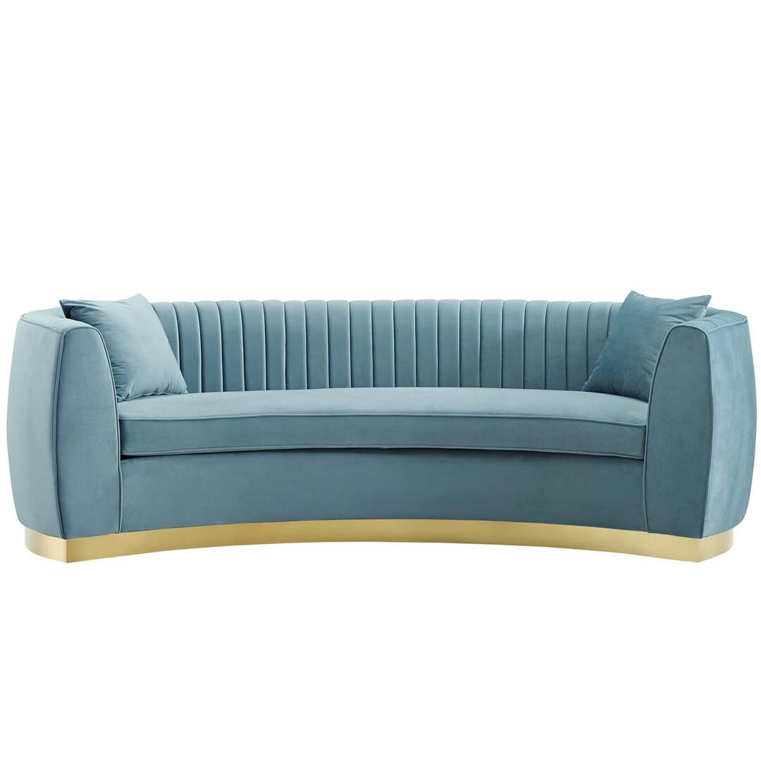 Enthusiastic Vertical Channel Tufted Curved Performance Velvet Sofa | Sofas | Modishstore-4