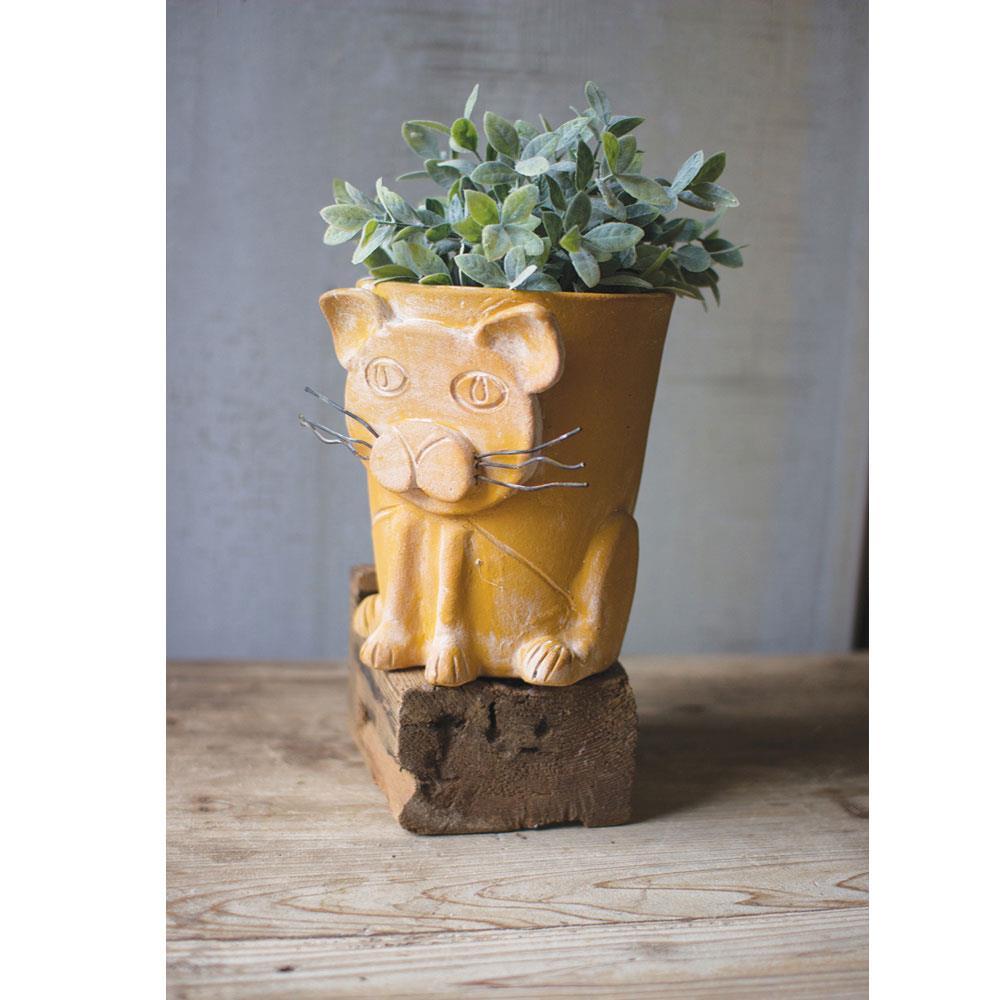 Kalalou Yellow Clay Cat Planter