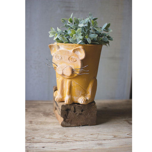 Kalalou Yellow Clay Cat Planter