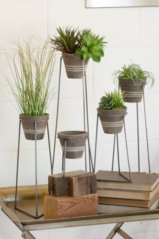 Kalalou Clay Pots With Wire Bases - Set Of 5