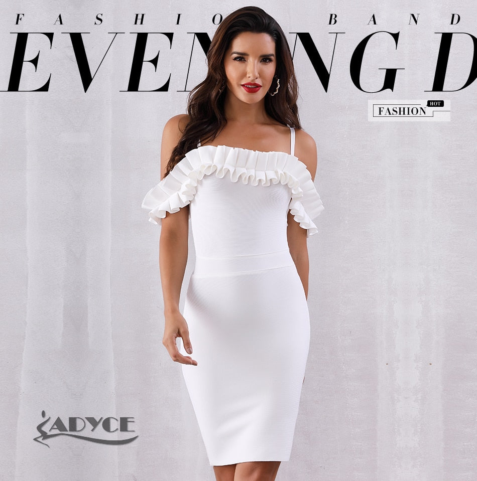 ADYCE Vestidos Verano Sexy Slash Neck Off Shoulder Ruffles Bandage Evening Party Dress - H50701