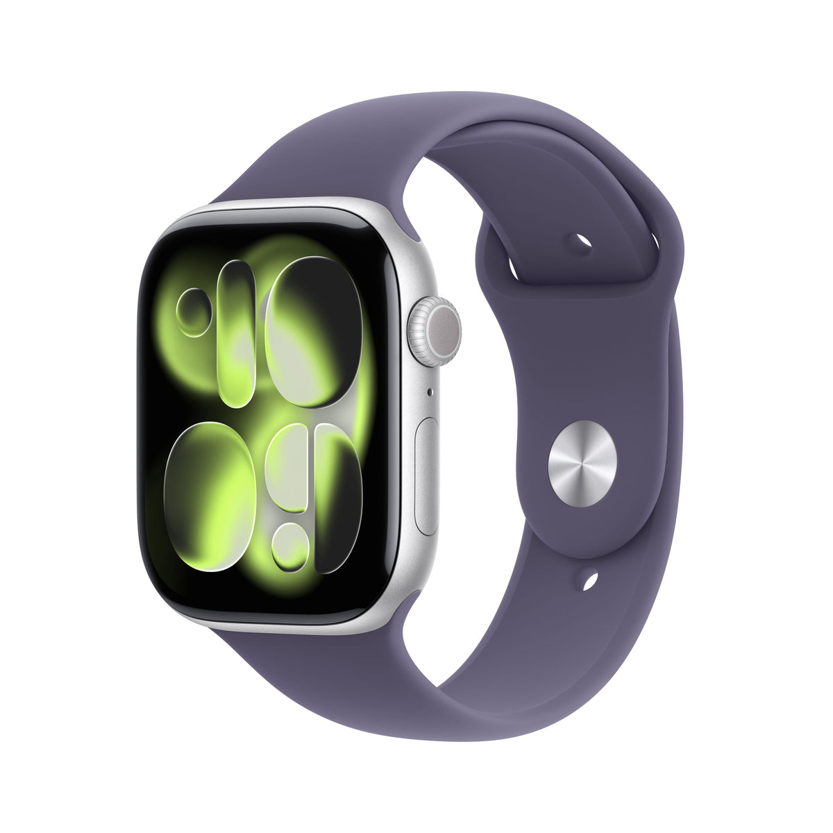 Apple Watch Series 11 GPS + Cellular 46mm Silver Aluminium Case with Purple Fog Sport Band - S/M