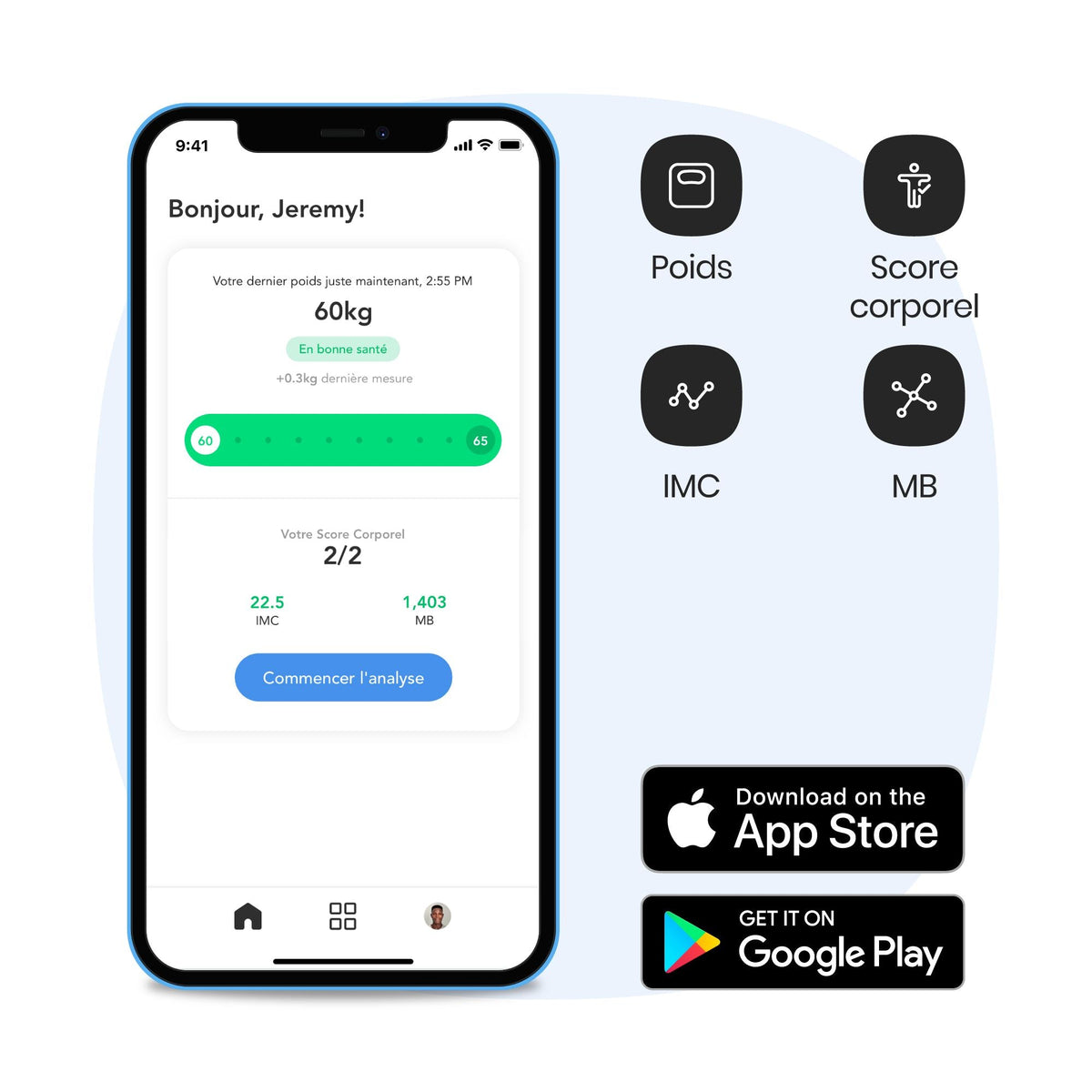 NOERDEN - Smart Body Scale BIMI - Digital Bathroom Scales - Bluetooth, LED Display - Smart Body Scales - Tempered Glass - Body Fat Analysis with 3 Biometric Data - Diagnostic Scales with App - White