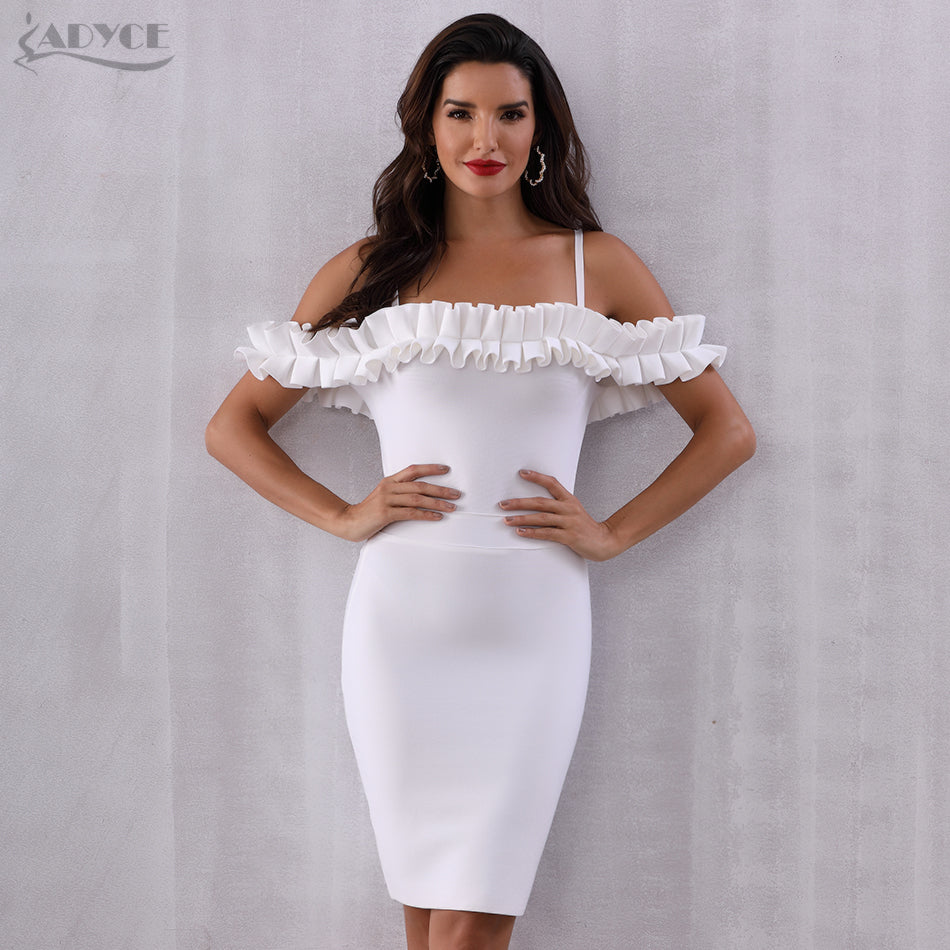 ADYCE Vestidos Verano Sexy Slash Neck Off Shoulder Ruffles Bandage Evening Party Dress - H50701