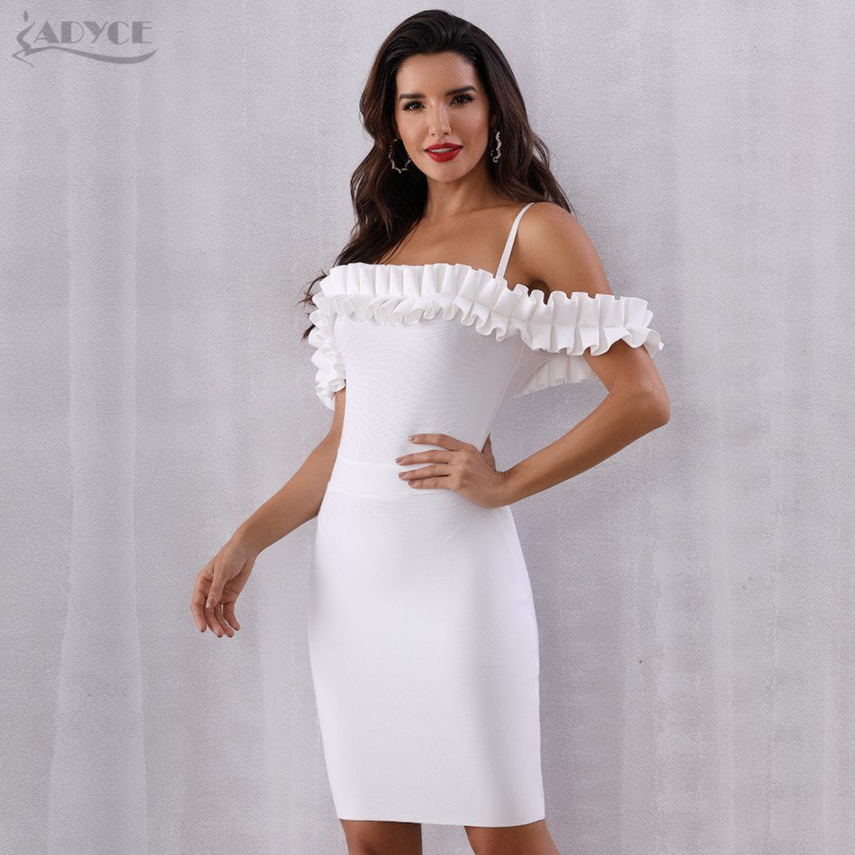 ADYCE Vestidos Verano Sexy Slash Neck Off Shoulder Ruffles Bandage Evening Party Dress - H50701