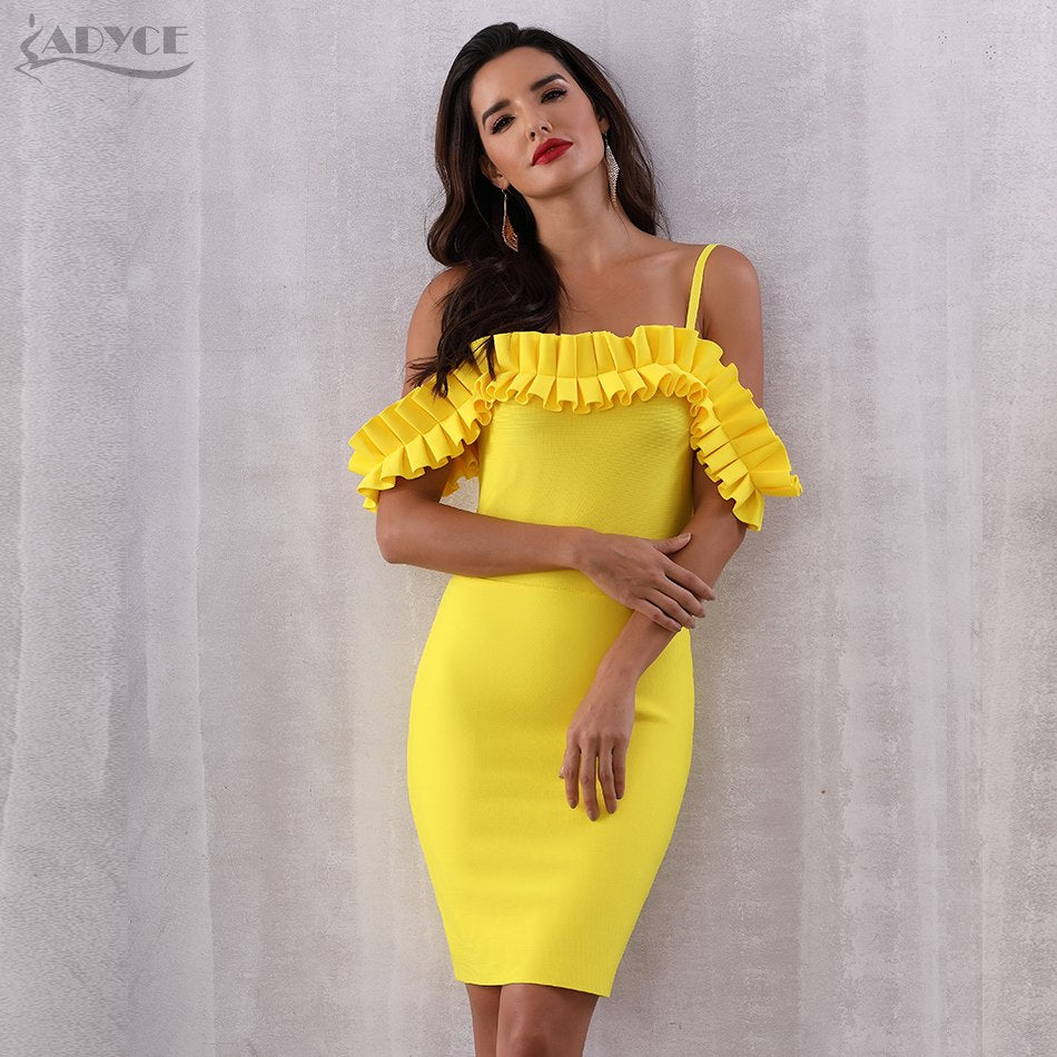 ADYCE Vestidos Verano Sexy Slash Neck Off Shoulder Ruffles Bandage Evening Party Dress - H50701