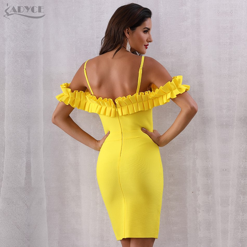 ADYCE Vestidos Verano Sexy Slash Neck Off Shoulder Ruffles Bandage Evening Party Dress - H50701