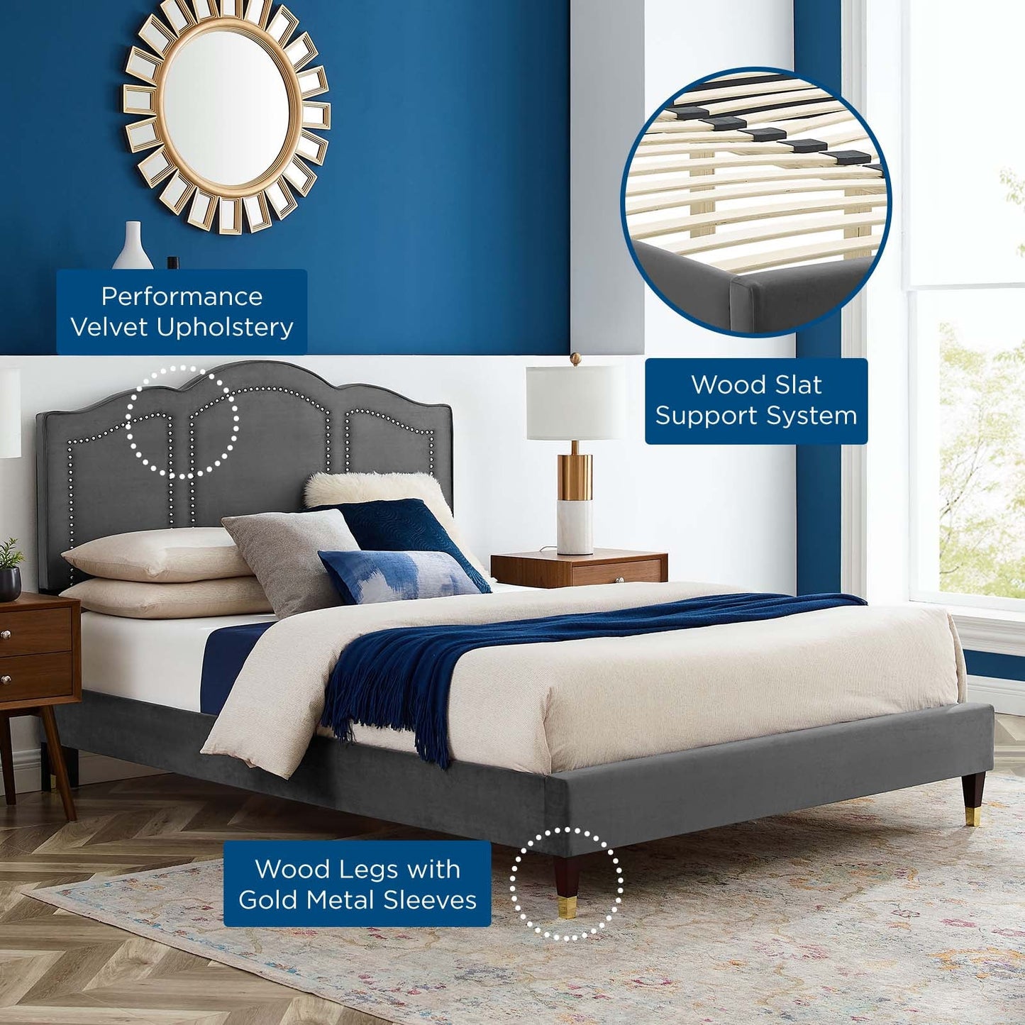 Emerson Performance Velvet King Platform Bed By Modway - MOD-6860 | Beds | Modishstore - 7