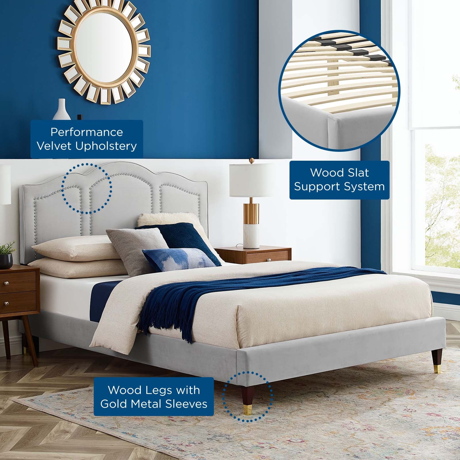 Emerson Performance Velvet King Platform Bed By Modway - MOD-6860 | Beds | Modishstore - 34