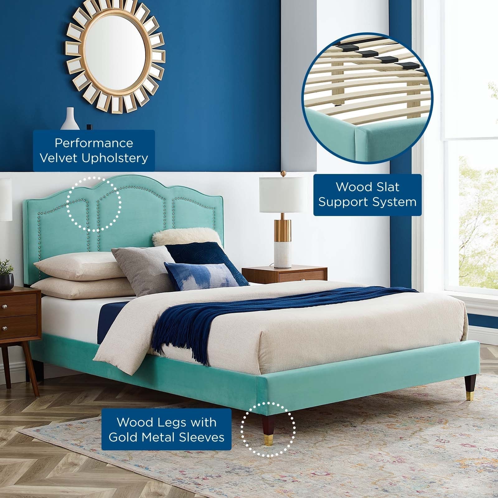 Emerson Performance Velvet King Platform Bed By Modway - MOD-6860 | Beds | Modishstore - 48