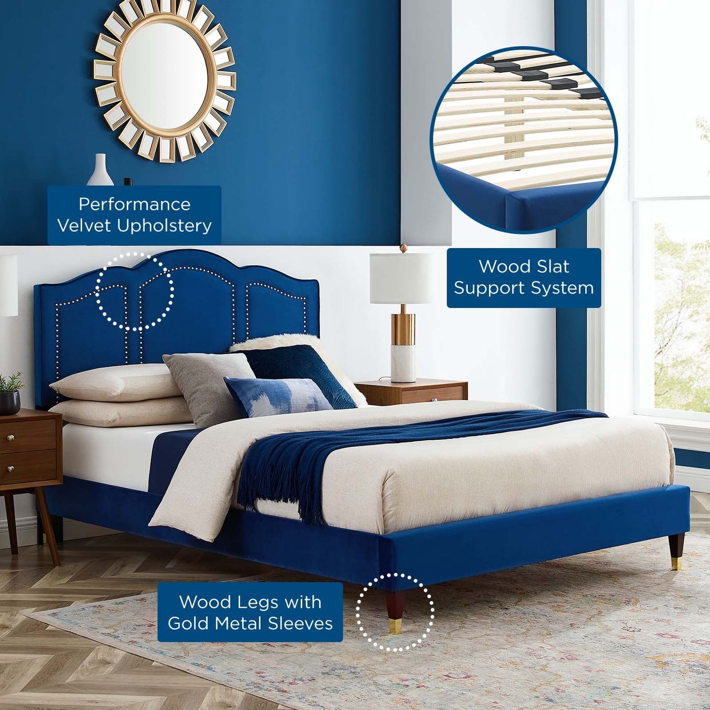 Emerson Performance Velvet King Platform Bed By Modway - MOD-6860 | Beds | Modishstore - 62