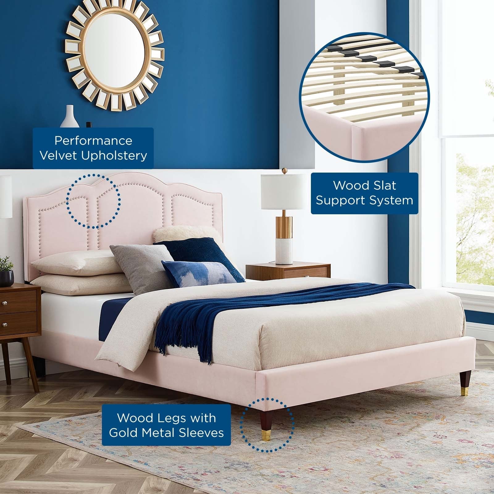 Emerson Performance Velvet King Platform Bed By Modway - MOD-6860 | Beds | Modishstore - 76