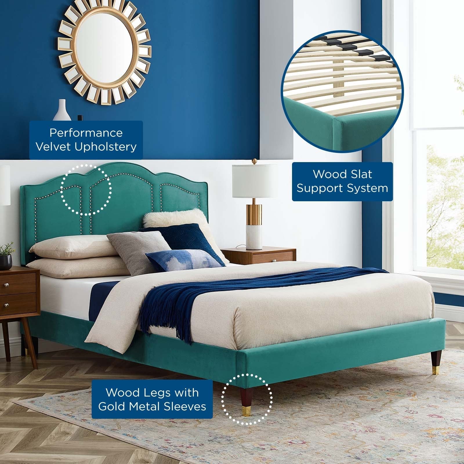 Emerson Performance Velvet King Platform Bed By Modway - MOD-6860 | Beds | Modishstore - 90