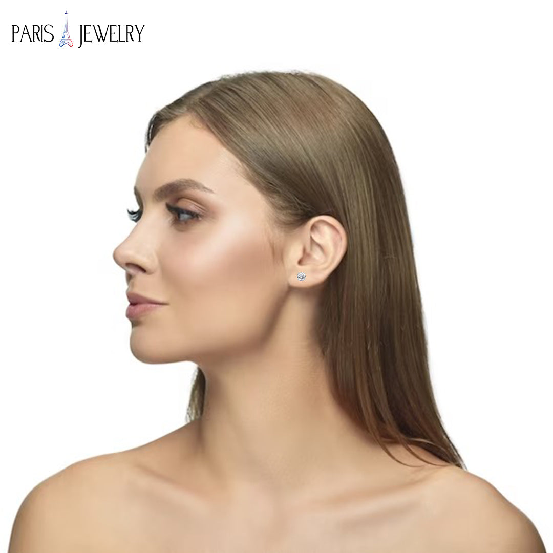 18k White Gold Plated Created White Sapphire 4Ct Round Stud Earrings