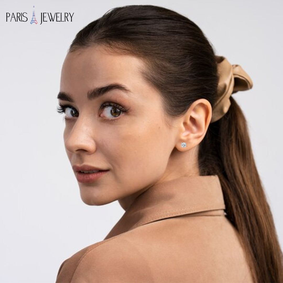 18k White Gold Plated Created White Sapphire 3Ct Round Pack of Three Stud Earrings